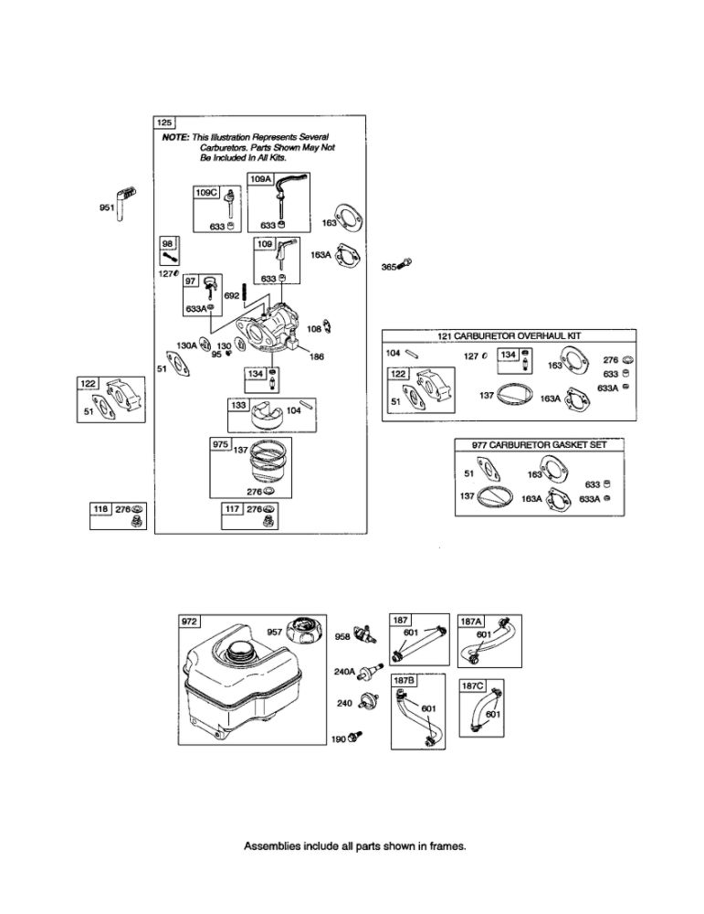 Carburetor/Fuel Tank Diagram and Parts List for 121300 0014-0571 Briggs and Stratton Engine